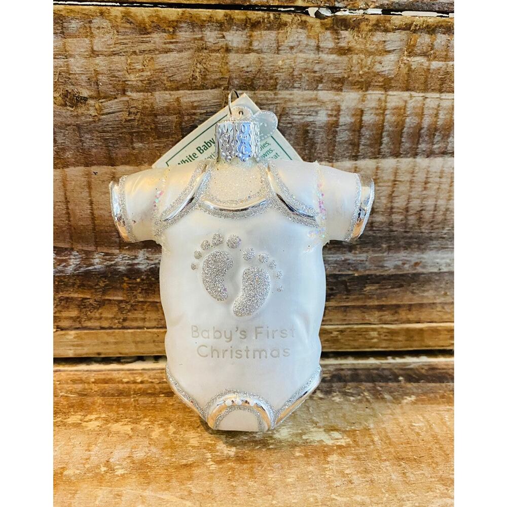NWT Old World Christmas Baby's First Christmas Onesie Glass Ornament 3.75"